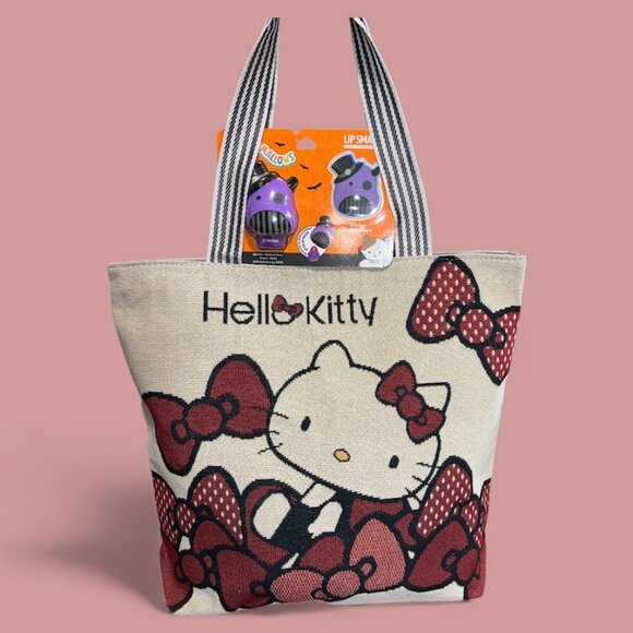 MISS KITTY CANVAS TOTE BAG WITH LIP SMACKER - Picture 1 of 5